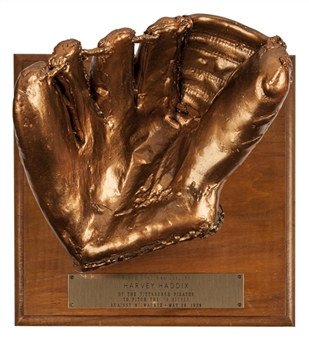 1959 Harvey Haddix Game Used Glove For His 12 Inning Perfect Game- Bronzed (Haddix LOA)
